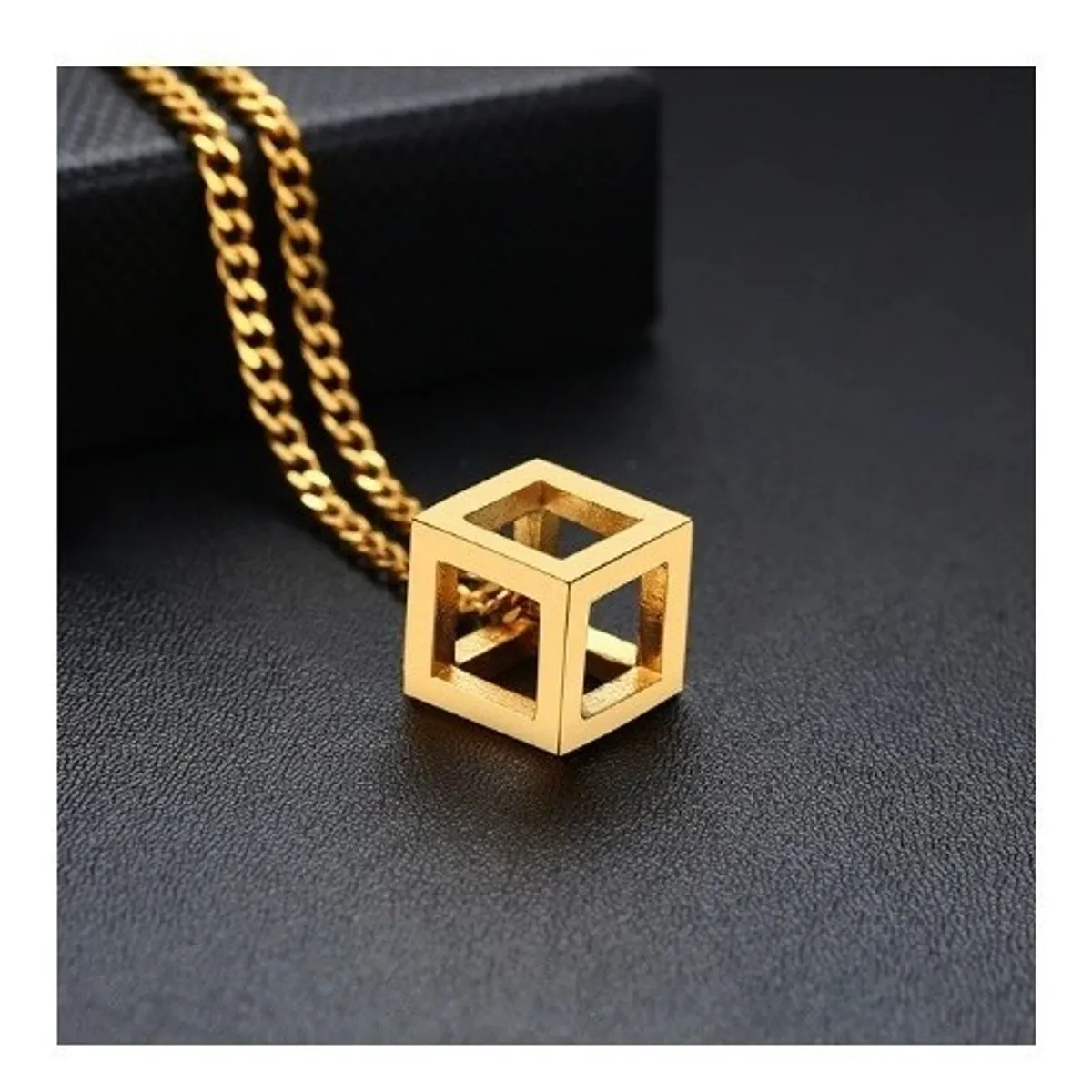 GENERICO - Collar De Cubo Titanio Gold Hombre Mujer Moda 2020