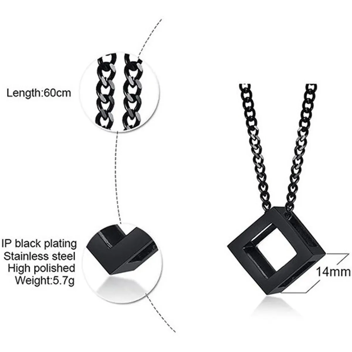 GENERICO - Collar De Cubo Titanio Black Hombre Mujer Moda 2020