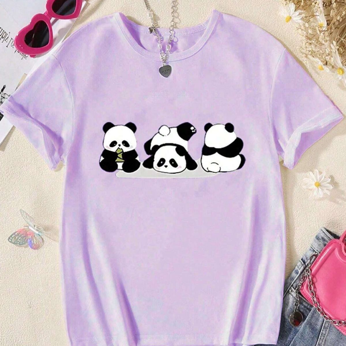 KIRAMA CLOTHING STORE - Polera Infantil Manga Corta Panda Cute  Morado