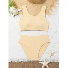 KIRAMA CLOTHING STORE - Bikini Infantil Texturizado Liso con Braguita Natural Amarillo
