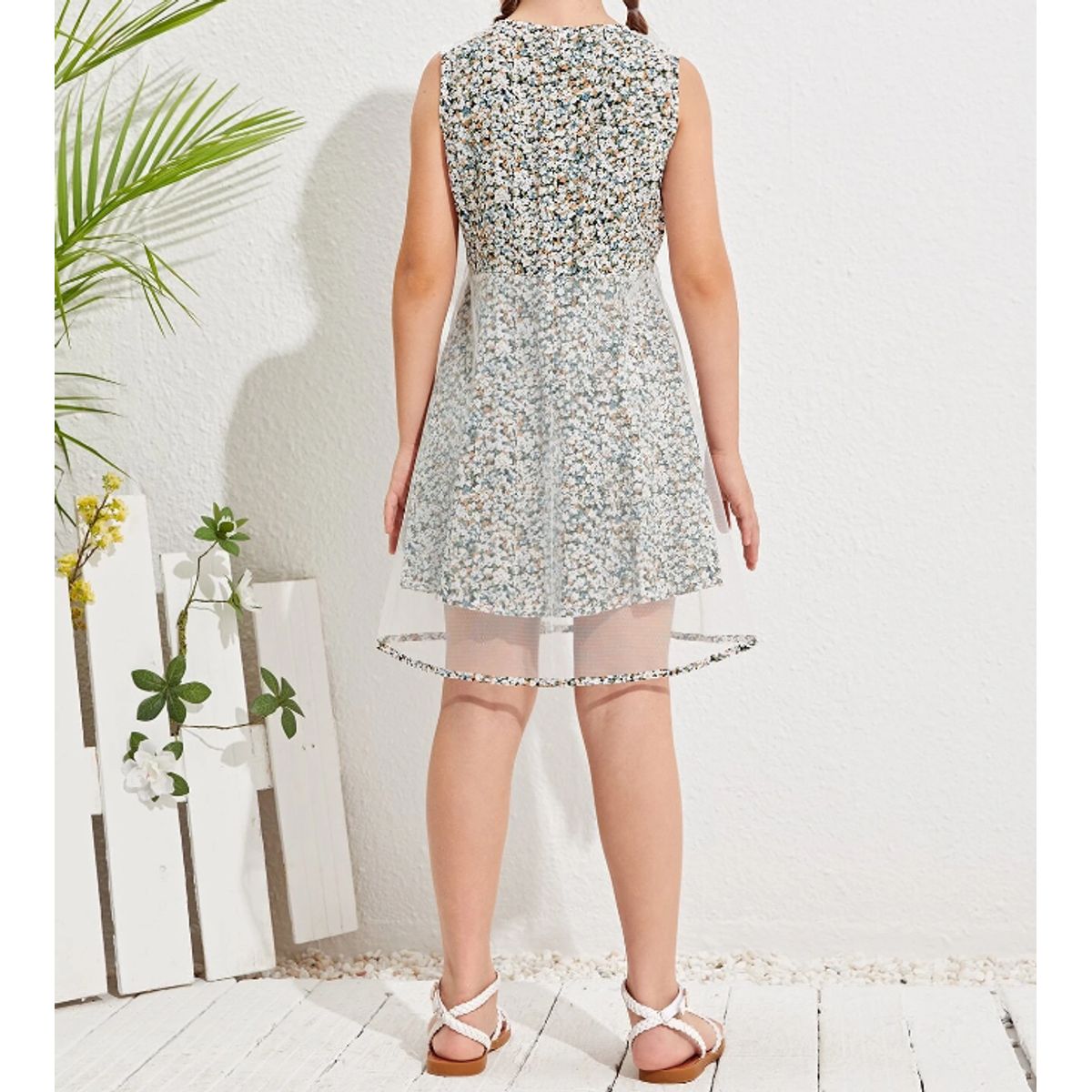 KIRAMA CLOTHING STORE - Vestido Infantil A-Línea Floral con Encaje y Gasa  Multicolor