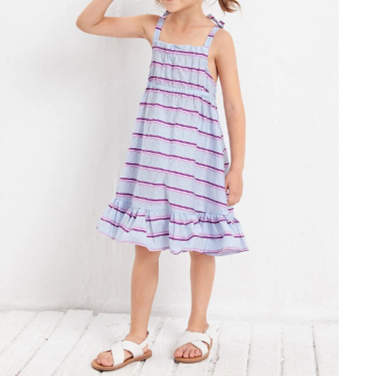 KIRAMA CLOTHING STORE - Vestido Infantil a Rayas con Tirantes y Volantes  Multicolor
