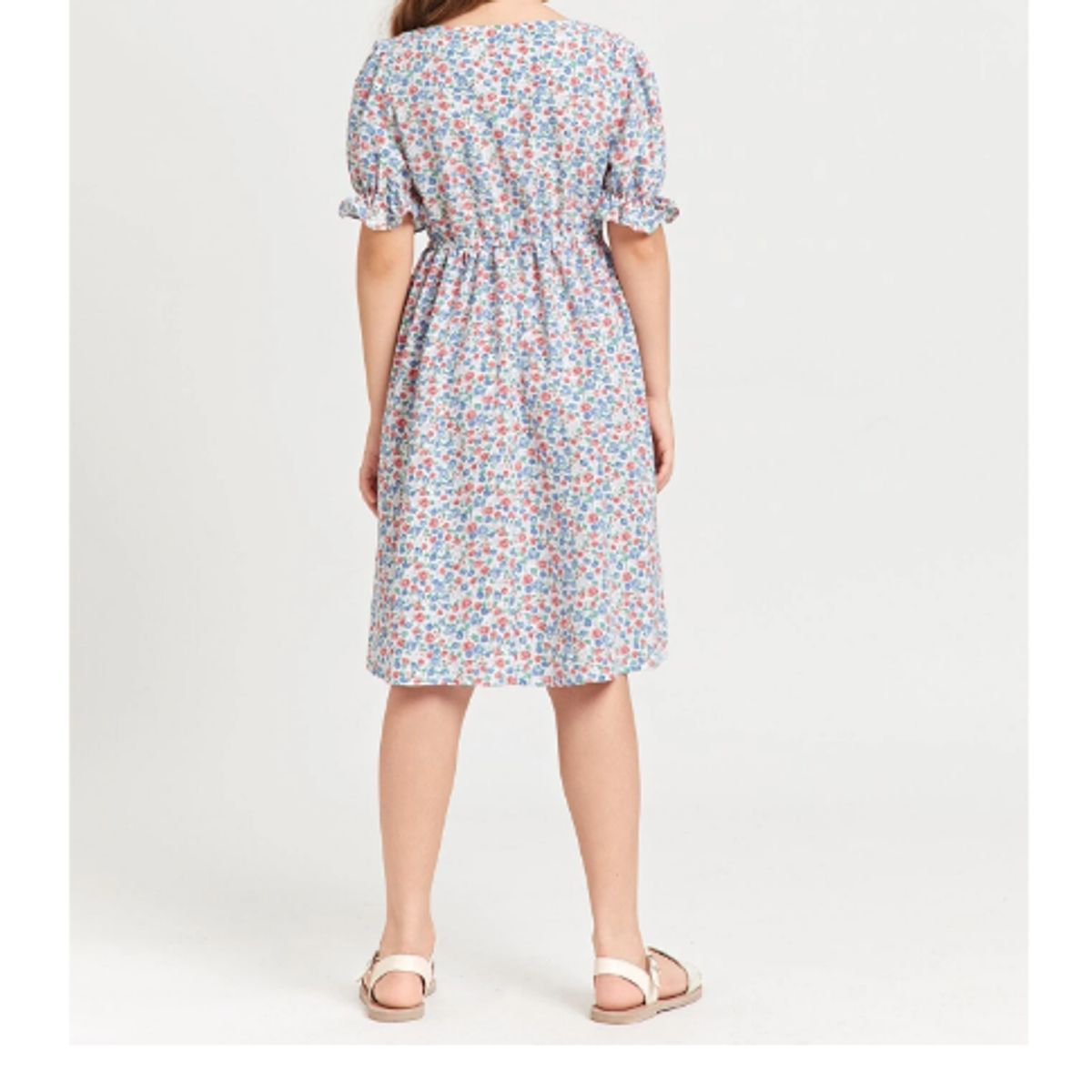 KIRAMA CLOTHING STORE - Vestido Infantil A-Línea Floral con Encaje y Mangas Farol  Multicolor