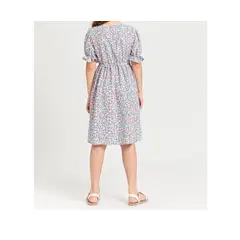 KIRAMA CLOTHING STORE - Vestido Infantil A-Línea Floral con Encaje y Mangas Farol Multicolor