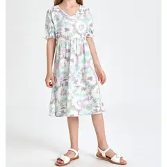 KIRAMA CLOTHING STORE - Vestido Infantil A-Línea Tie-Dye Midi con Mangas con Volante Multicolor