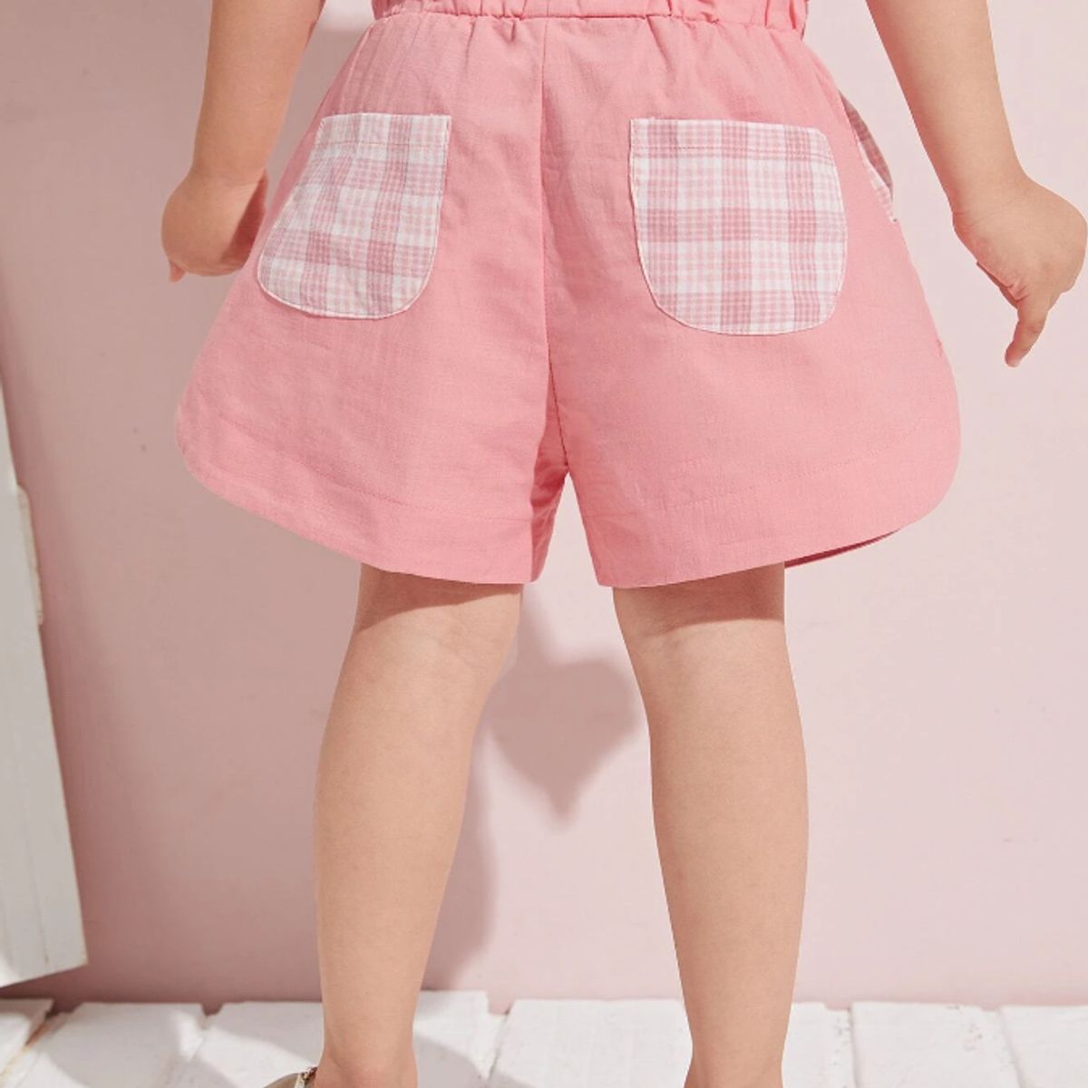 KIRAMA CLOTHING STORE - Short Infantil de Pierna Ancha con Cintura Elasticada  Rosa Pálido