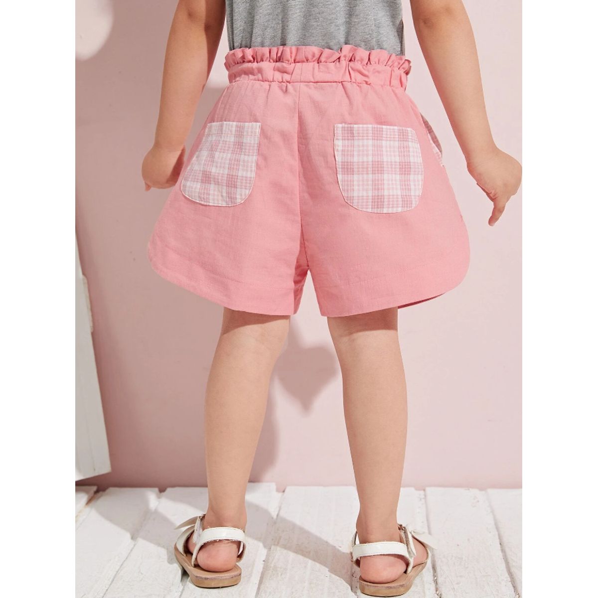 KIRAMA CLOTHING STORE - Short Infantil de Pierna Ancha con Cintura Elasticada  Rosa Pálido