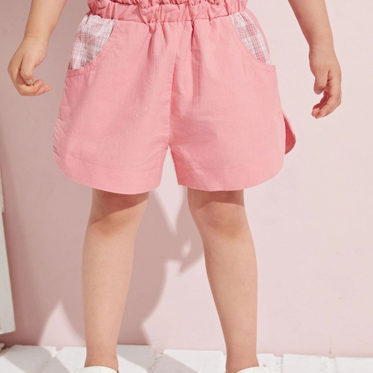 KIRAMA CLOTHING STORE - Short Infantil de Pierna Ancha con Cintura Elasticada  Rosa Pálido