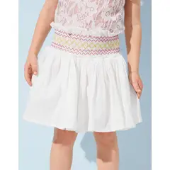 KIRAMA CLOTHING STORE - Falda Infantil Campana Bordada con Cintura Alta Blanco