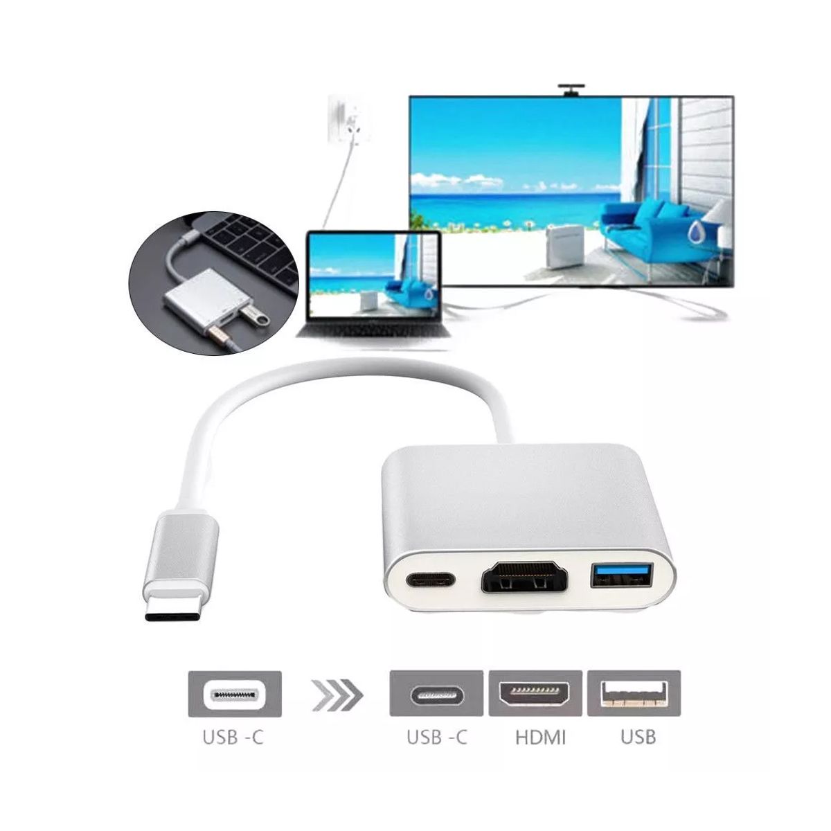 NO LOGO - Adaptador Tipo C Usb C A Hdmi 4k Usb 3.0 Tipo C Macbook