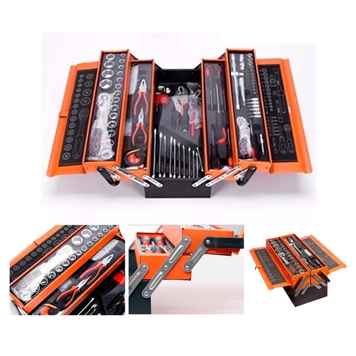 GENERICO - Caja Metálica Plegable Portátil Set 85 Pcs Herramientas Auto Color Naranja