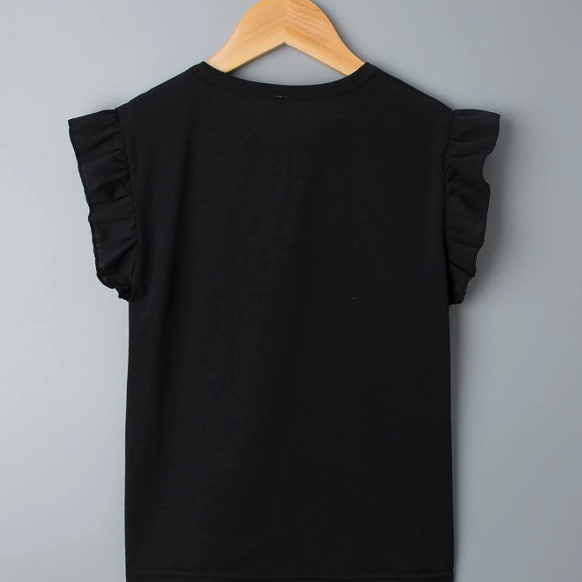 KIRAMA CLOTHING STORE - Camiseta Infantil Negra con Volantes y Estampado “Meow” Dorado