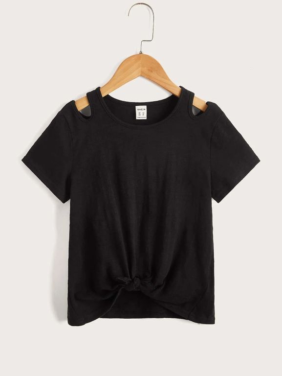 Polera Infantil Manga Corta con Aberturas en Hombros Negro Negro 6 ANOS