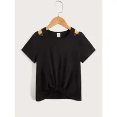 KIRAMA CLOTHING STORE - Polera Infantil Manga Corta con Aberturas en Hombros Negro