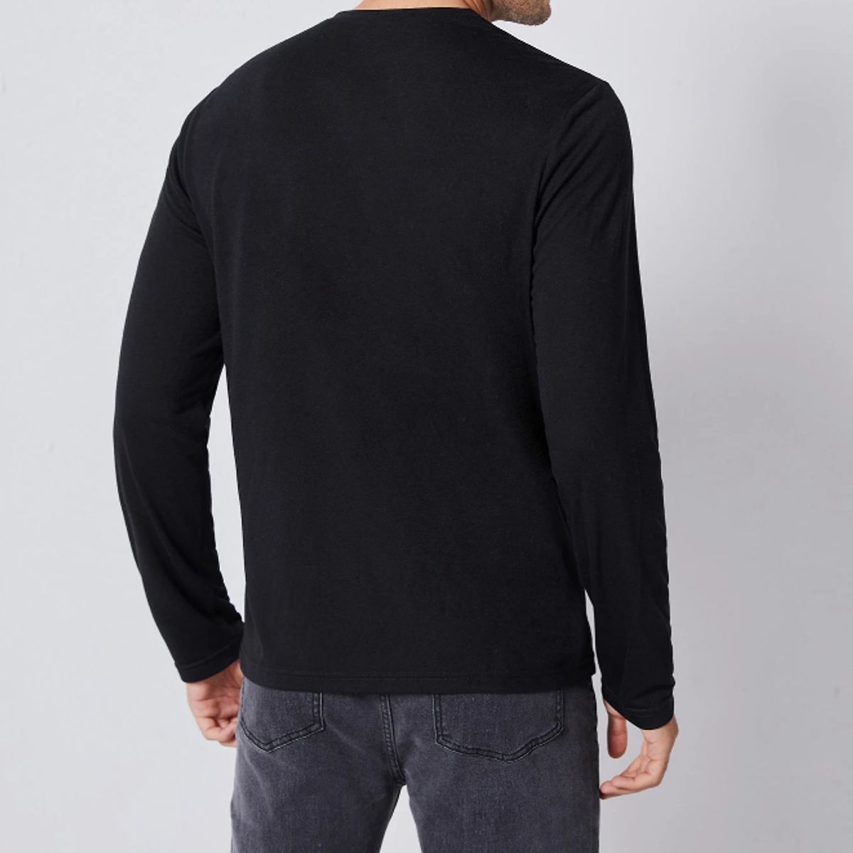 KIRAMA CLOTHING STORE - Polera Hombre Manga Larga Henley  Negro