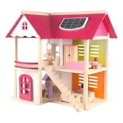 GENERICO - Casa Madera Munecas Rosa 3 Pisos Con Muebles Infantiles
