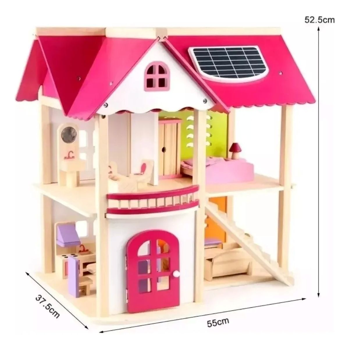 GENERICO - Casa Madera Munecas Rosa 3 Pisos Con Muebles Infantiles