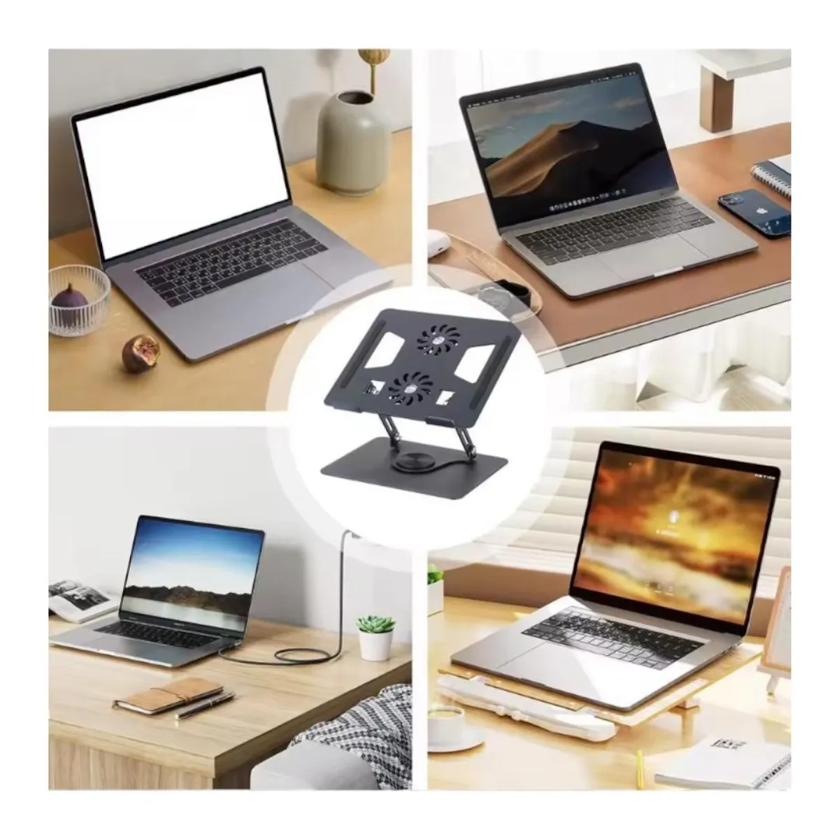 GENERICO - Base Soporte Giratorio 360 Notebook Tablet Metálico con Ventilación