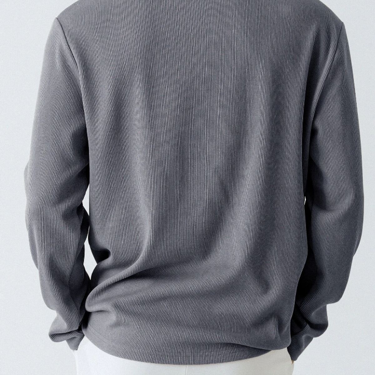 KIRAMA CLOTHING STORE - Polerón Básico Canalé Manga Larga  Gris Neblina Azul