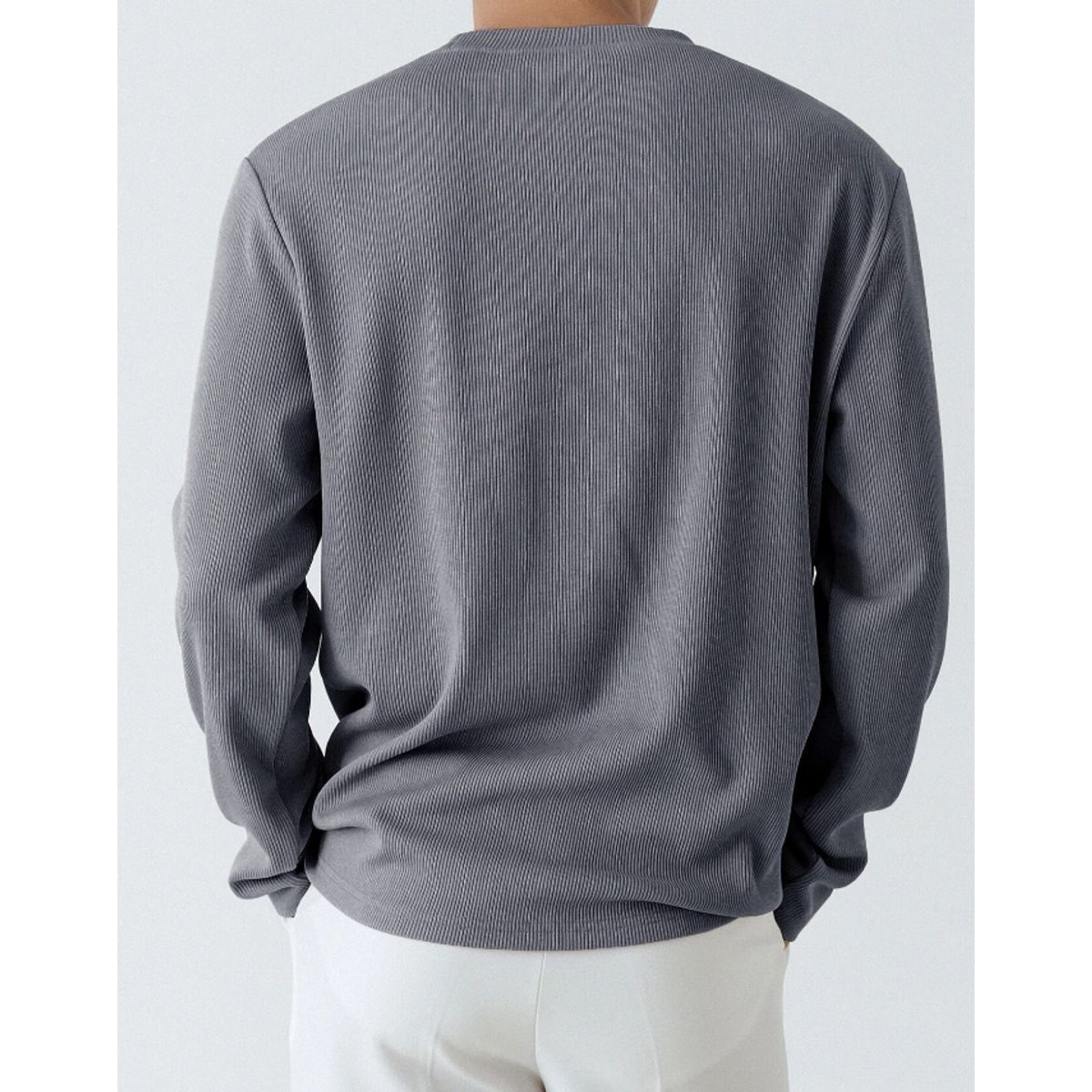 KIRAMA CLOTHING STORE - Polerón Básico Canalé Manga Larga  Gris Neblina Azul