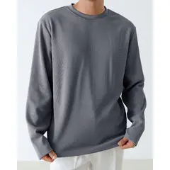 KIRAMA CLOTHING STORE - Polerón Básico Canalé Manga Larga Gris Neblina Azul