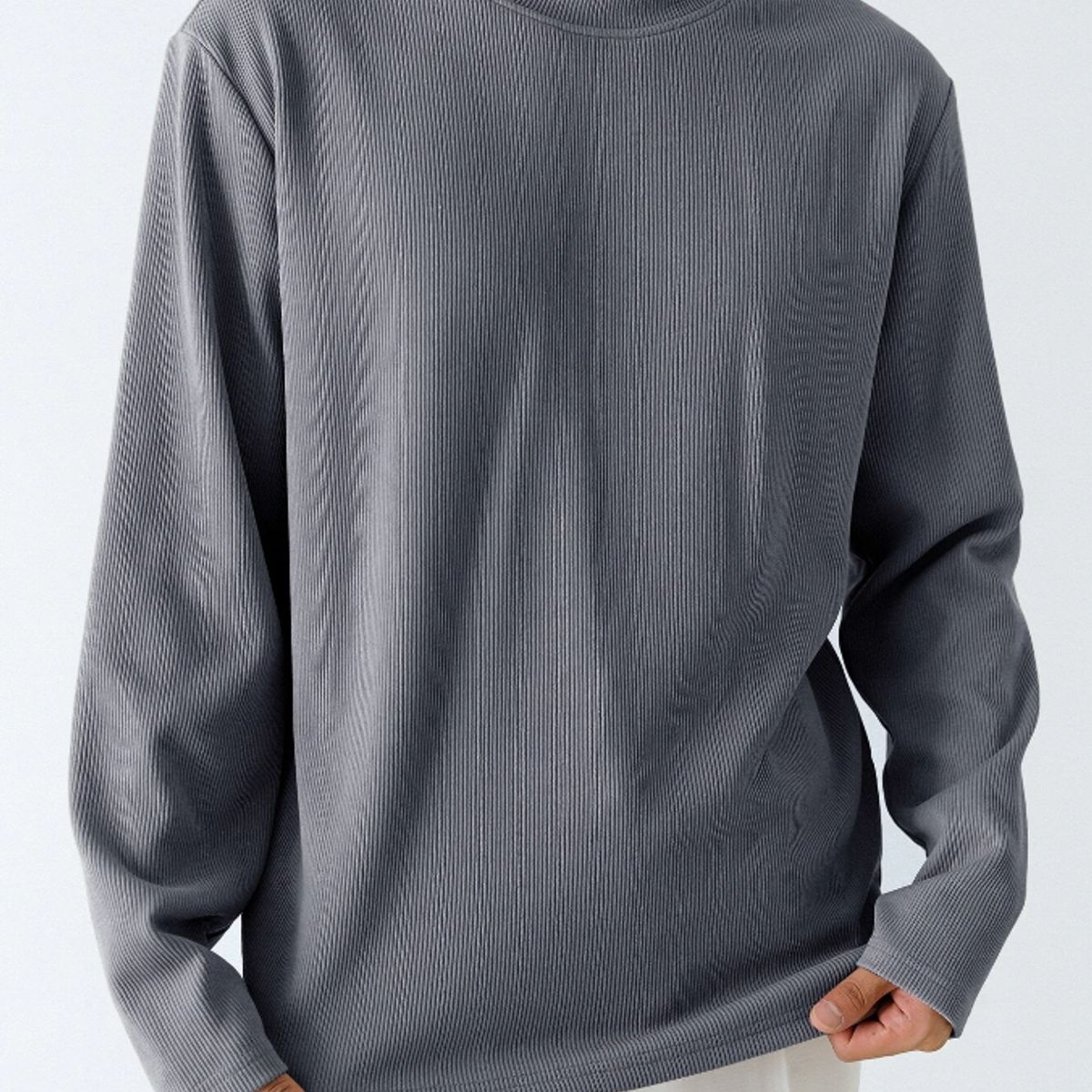 KIRAMA CLOTHING STORE - Polerón Básico Canalé Manga Larga  Gris Neblina Azul