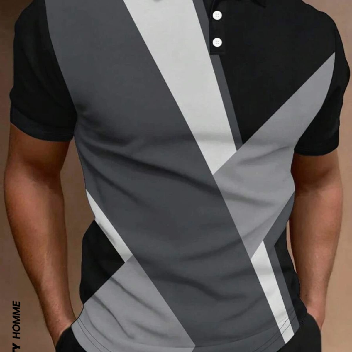 KIRAMA CLOTHING STORE - Polo Masculino Multicolor Geométrico  Negro y Gris