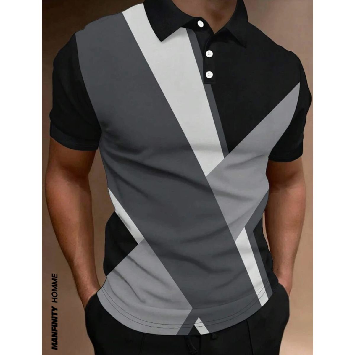 KIRAMA CLOTHING STORE - Polo Masculino Multicolor Geométrico  Negro y Gris