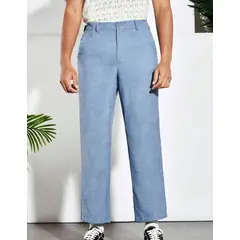 KIRAMA CLOTHING STORE - Pantalón Recto Hombre Tela Tejida Celeste