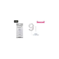 GENERICO - Vela de cumpleaños número 9 estrella plateado