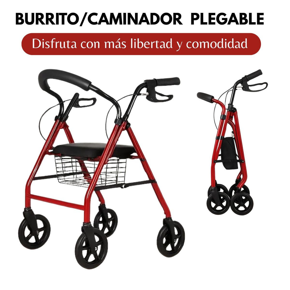 MOVI - Burrito andador Ortopédico Plegable con Asiento Frenos y Canasto  Movilidad Segura