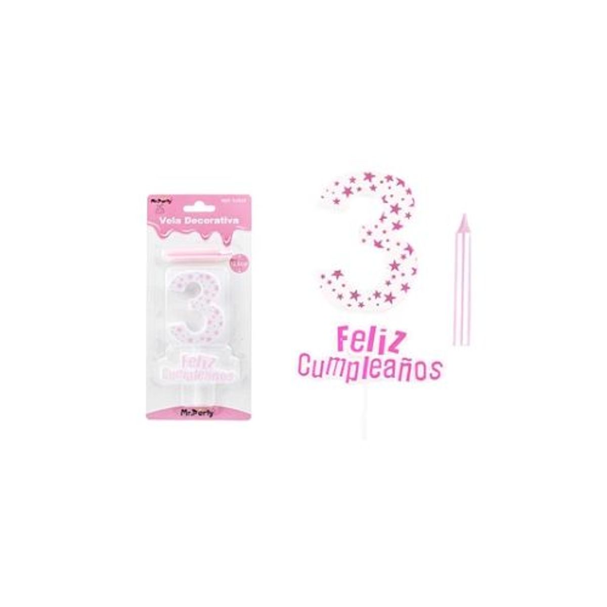 GENERICO - Vela de cumpleaños número 2 estrella rosado claro