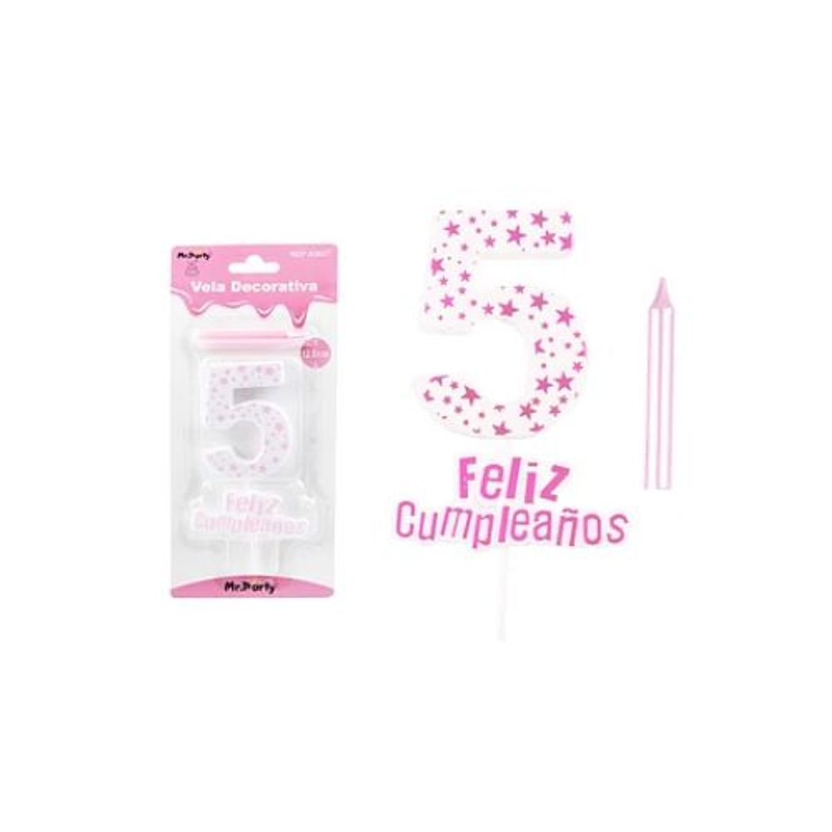 GENERICO - Vela de cumpleaños número 5 estrella rosado claro