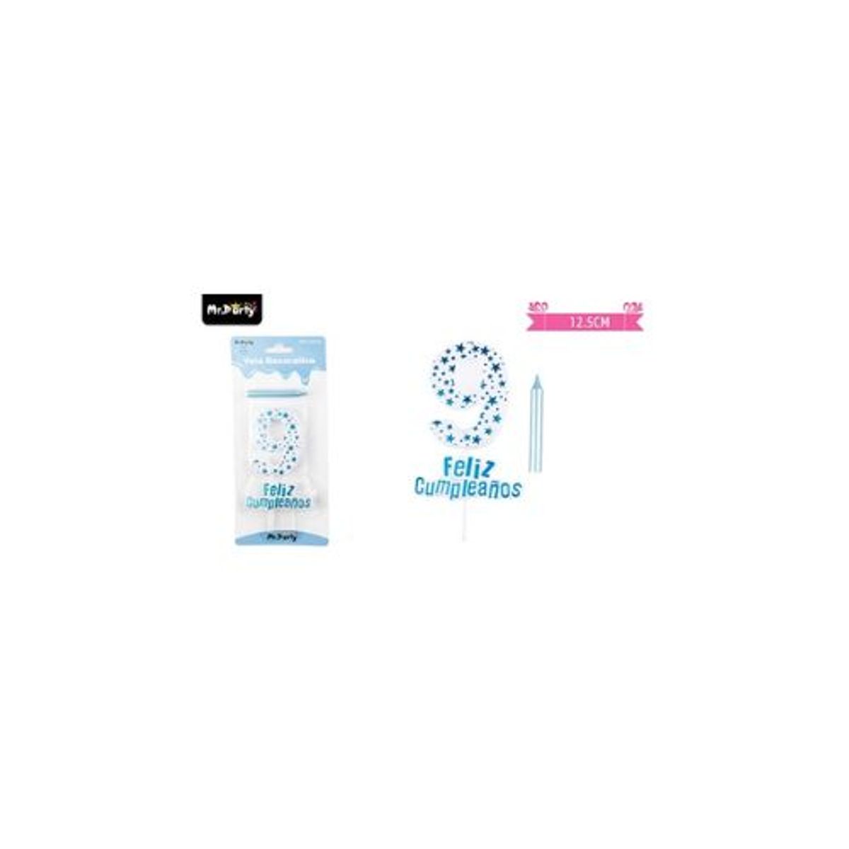 GENERICO - Vela de cumpleaños número 9 estrella celeste