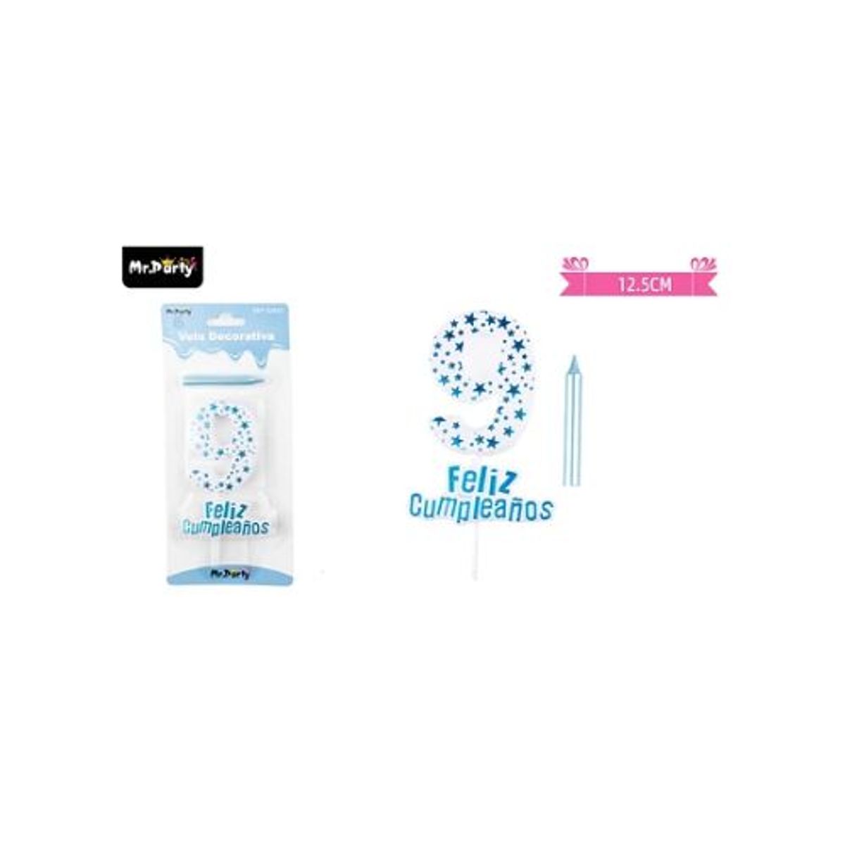 GENERICO - Vela de cumpleaños número 9 estrella celeste