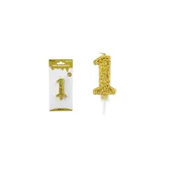 GENERICO - Vela de número 1 dorado con brillo 5.5cm