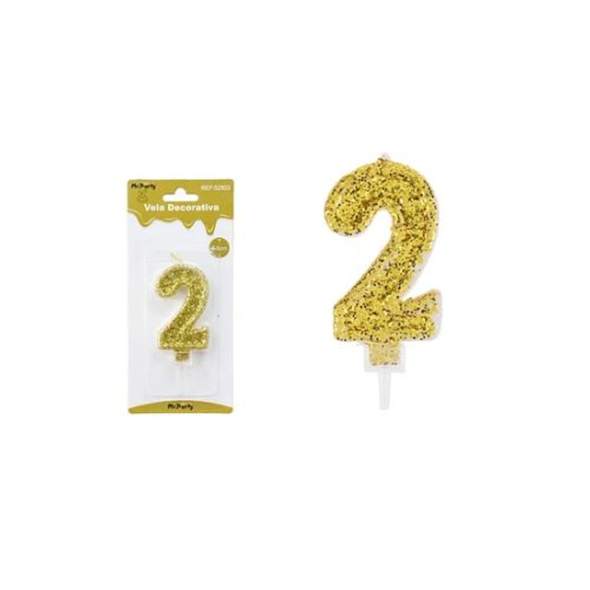 GENERICO - Vela de número 2 dorado con brillo 5.5cm