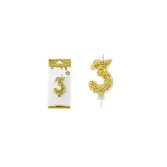 GENERICO - Vela de número 3 dorado con brillo 5.5cm