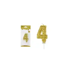 GENERICO - Vela de número 4 dorado con brillo 5.5cm