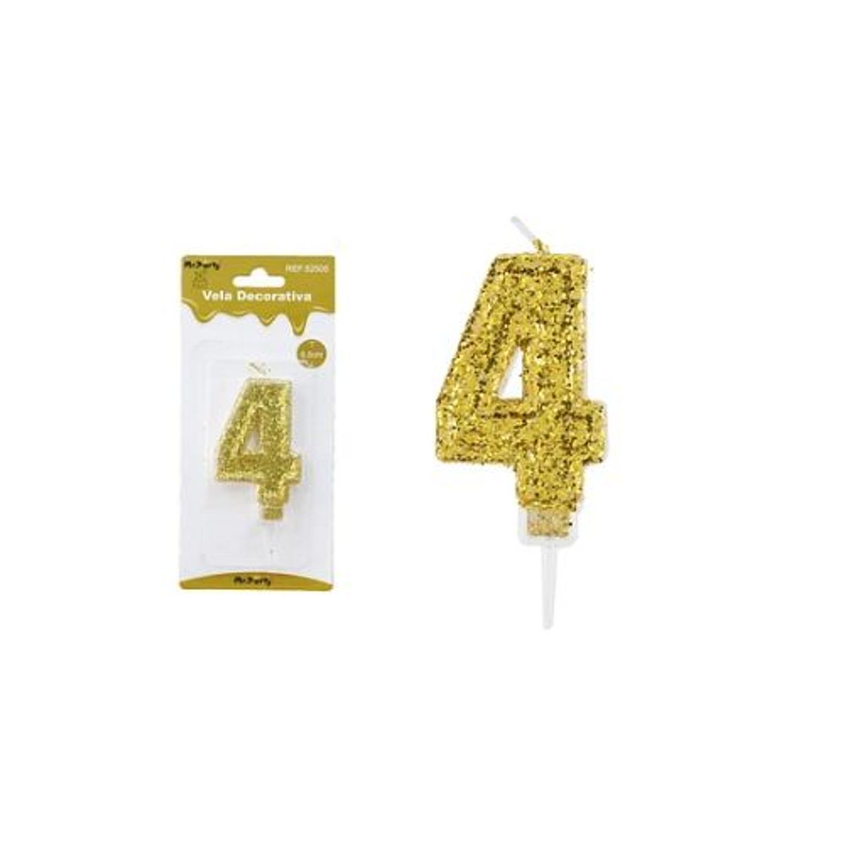 GENERICO - Vela de número 4 dorado con brillo 5.5cm