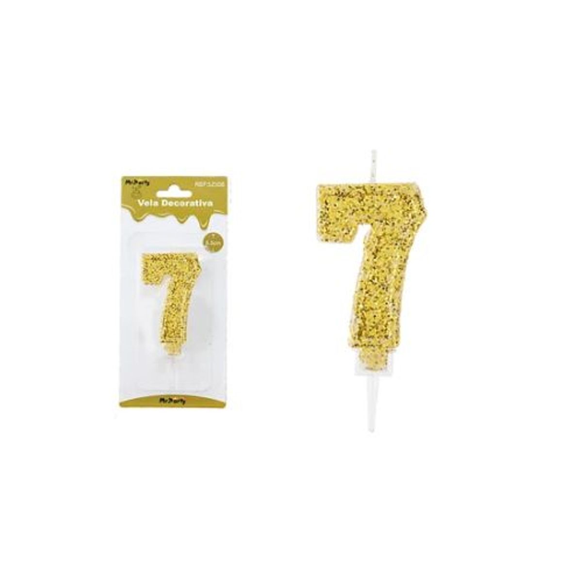 GENERICO - Vela de número 7 dorado con brillo 5.5cm