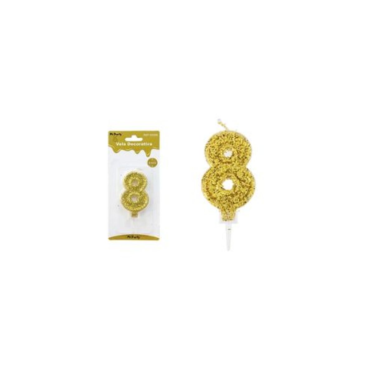 GENERICO - Vela de número 8 dorado con brillo 5.5cm
