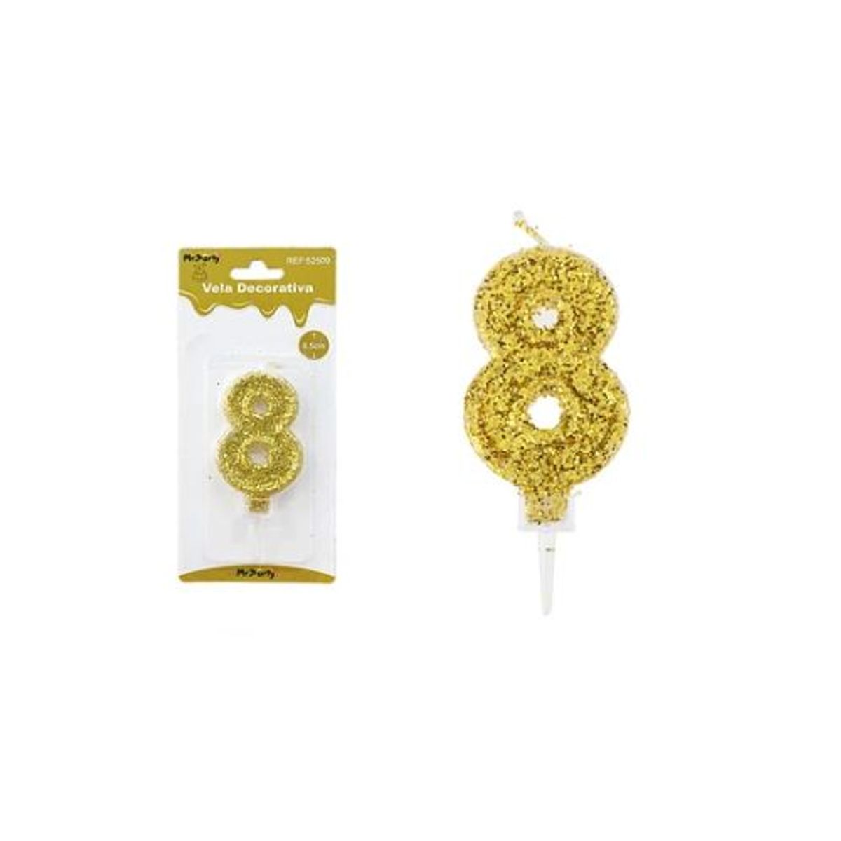 GENERICO - Vela de número 8 dorado con brillo 5.5cm