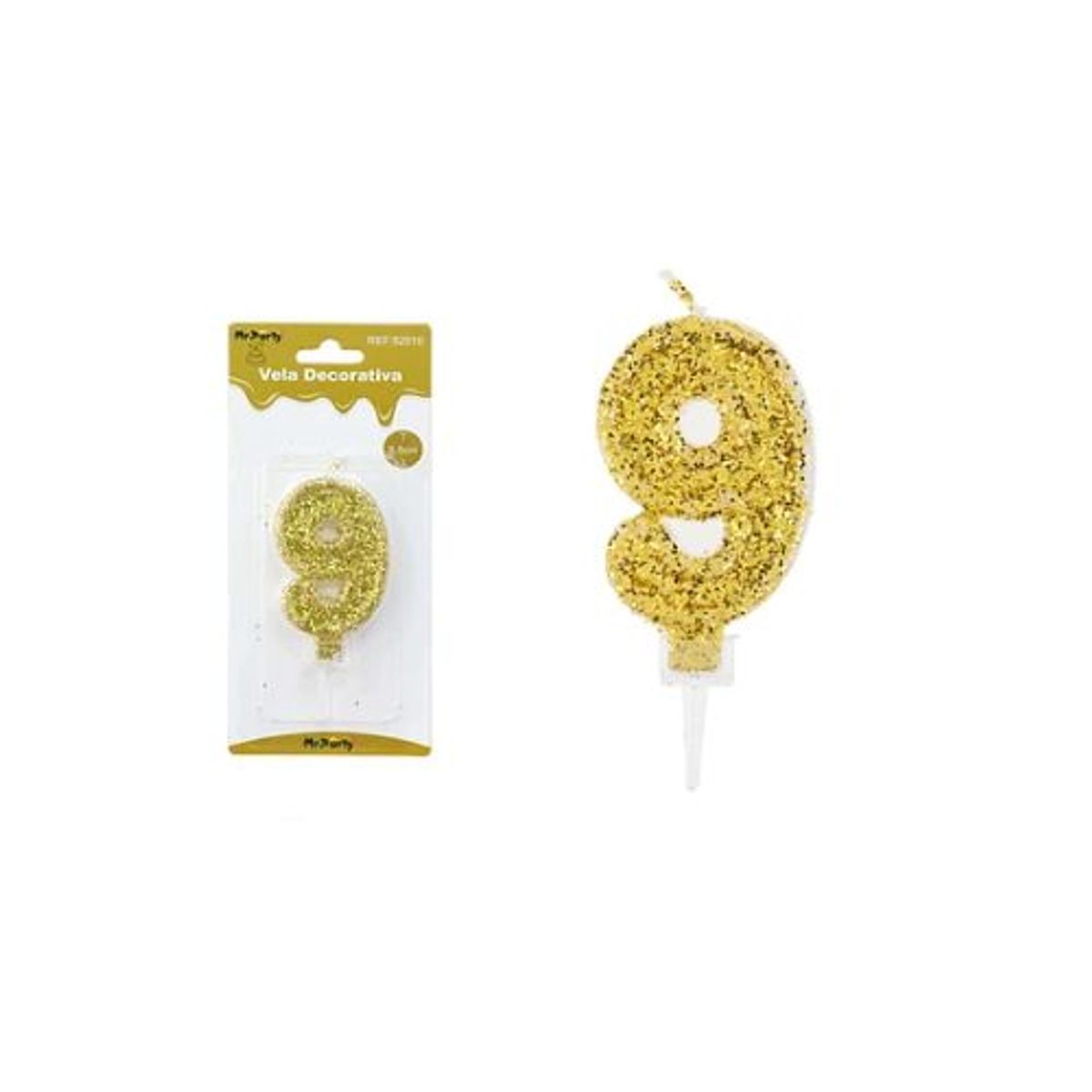 GENERICO - Vela de número 9 dorado con brillo 5.5cm
