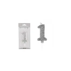 GENERICO - Vela de número 1 plateado con brillo 5.5cm