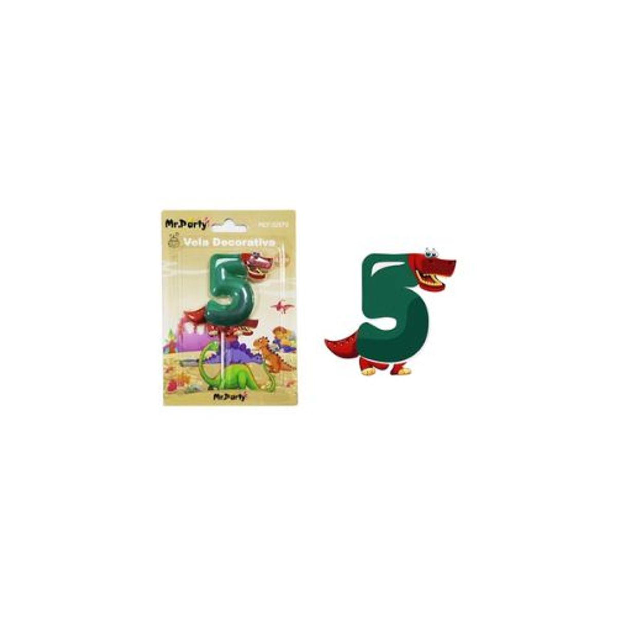GENERICO - Vela de número 5 con dinosaurio 9.5cm