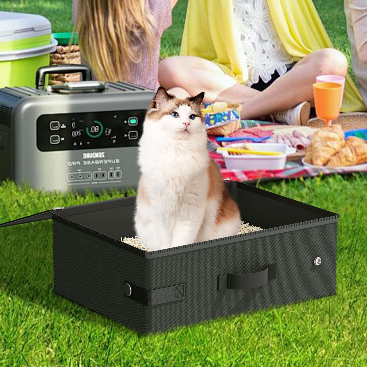 AIZO - Solución de Viaje para Gatos Arenero Antifugas Plegable con Pala Incluida