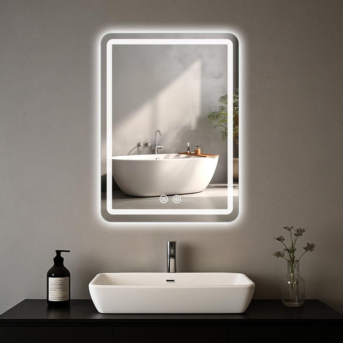 BLUEDREAMER - Espejo Con Luz Led Touch De Lujo Para Tocador O Baño 60x60cm