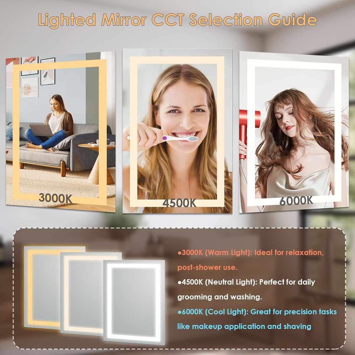 BLUEDREAMER - Espejo Con Luz Led Touch De Lujo Para Tocador O Baño 60x60cm