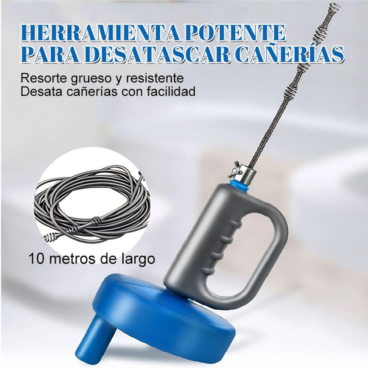 CINDISAMI - Destapador Cañería Sonda Sopapo 10 Metros Con Guantes